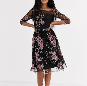 Chi Chi London Mesh Embroided Midi Dress